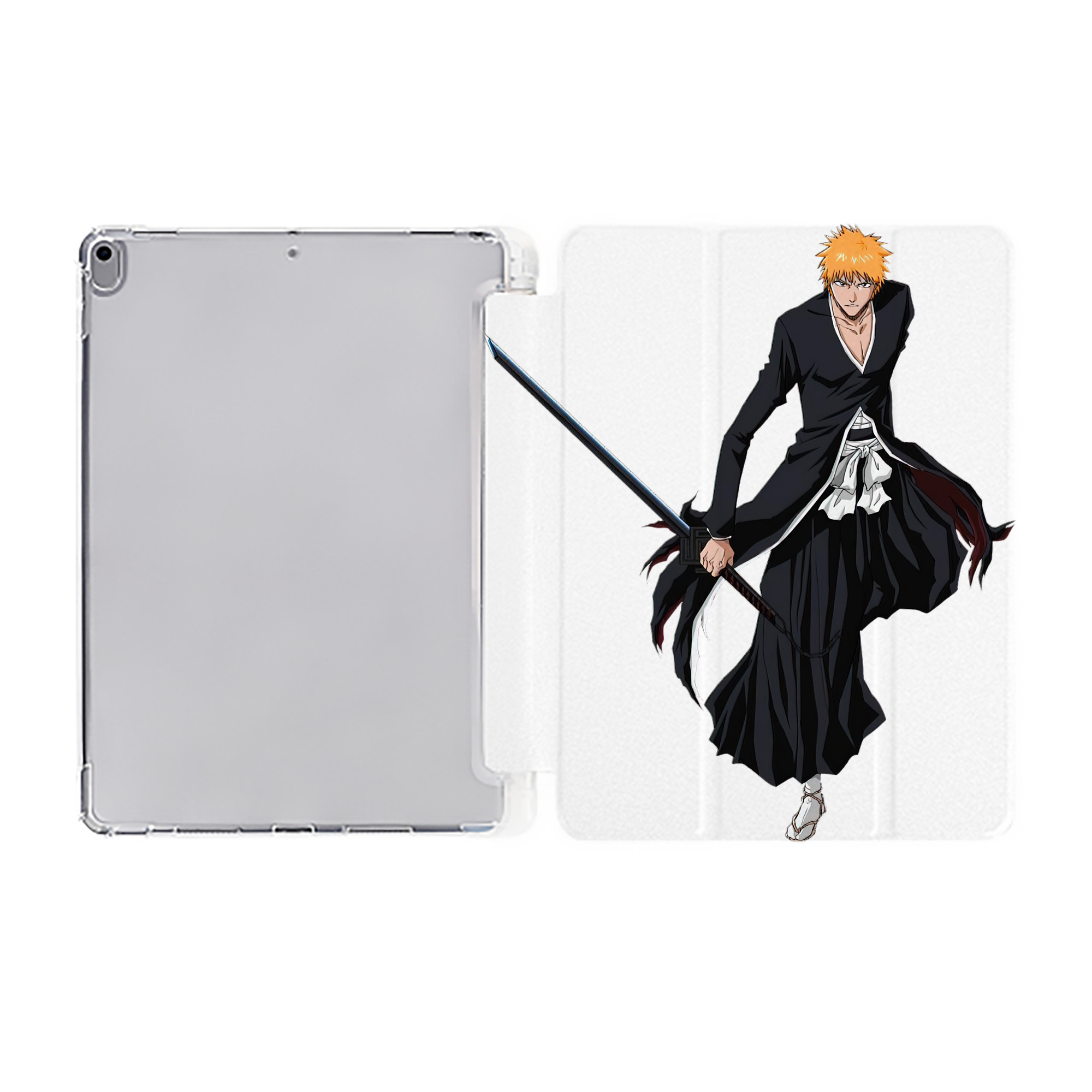 （画像用） ブリーチ 黒崎一護（くろさき いちご）BLEACH Kurosaki Ichigo IPad ケース ペン収納付き 三つ折りスタンド PUレザー×シリコン 対応機種9.5/10.5/10.9インチ